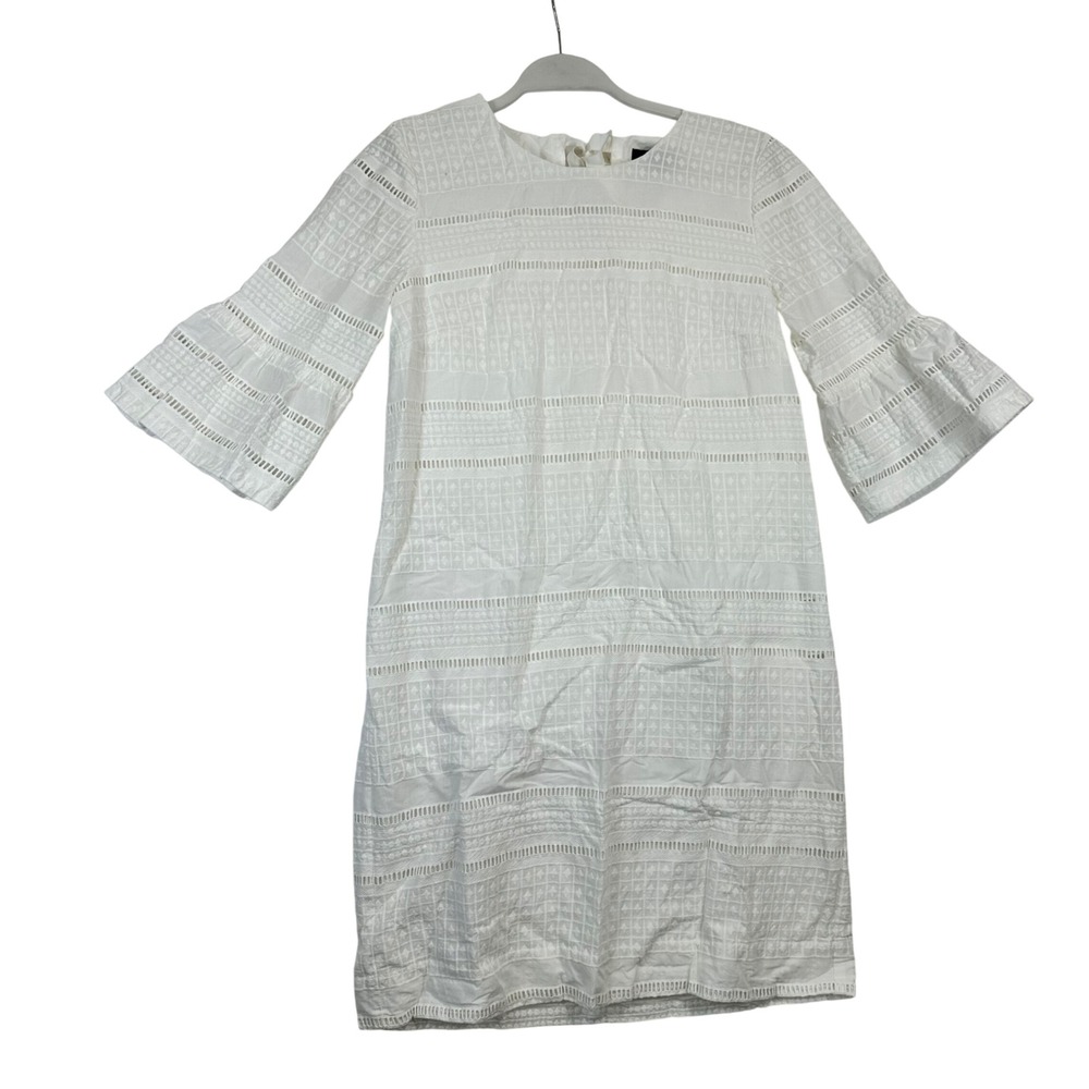J.Crew Eyelet Shift Dress 2 White Bell Sleeve Cotton Womens - Picture 1 of 8
